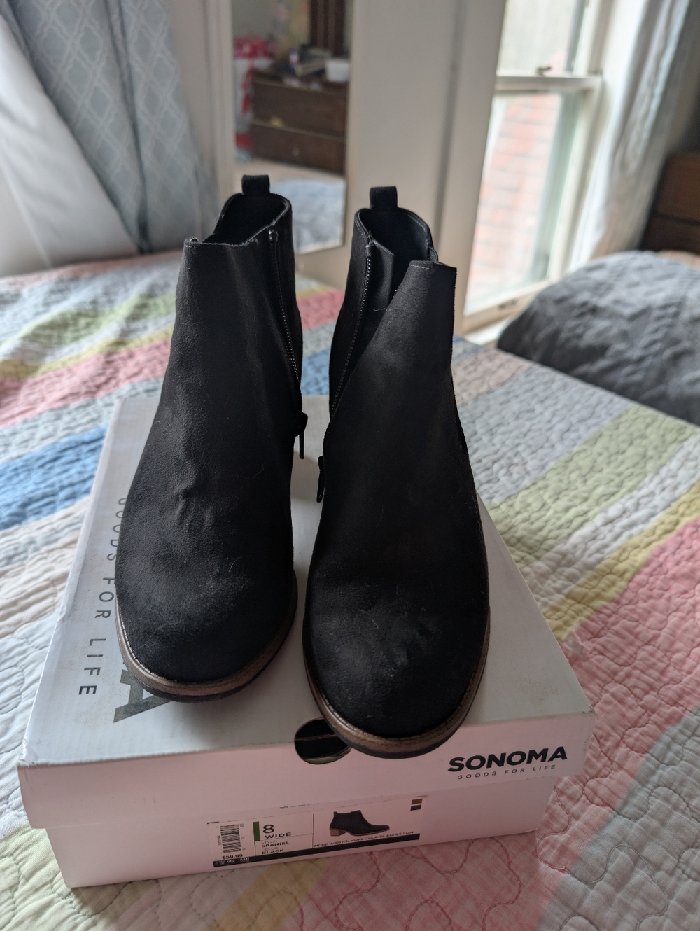 Sonoma Black Suede-Look Ankle Booties with Side Zip